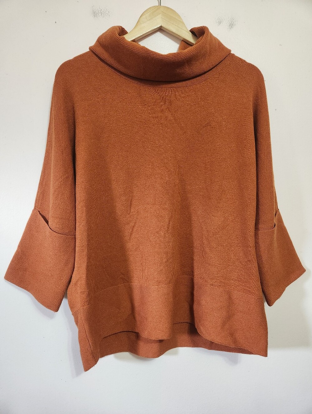 Joseph Ribkoff Rust Orange Cowl Neck Dolman Sleeve Oversized Knit Sweater L